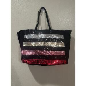 Victoria Secret VS Pink Sequined Black Canvas Tote